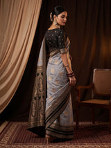 MIMOSA Grey Mysore Silk Saree — pose 5 styling detail