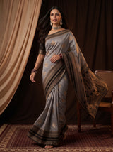 MIMOSA Grey Mysore Silk Saree — pose 6 styling detail