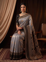 MIMOSA Grey Mysore Silk Saree — pose 8 styling detail