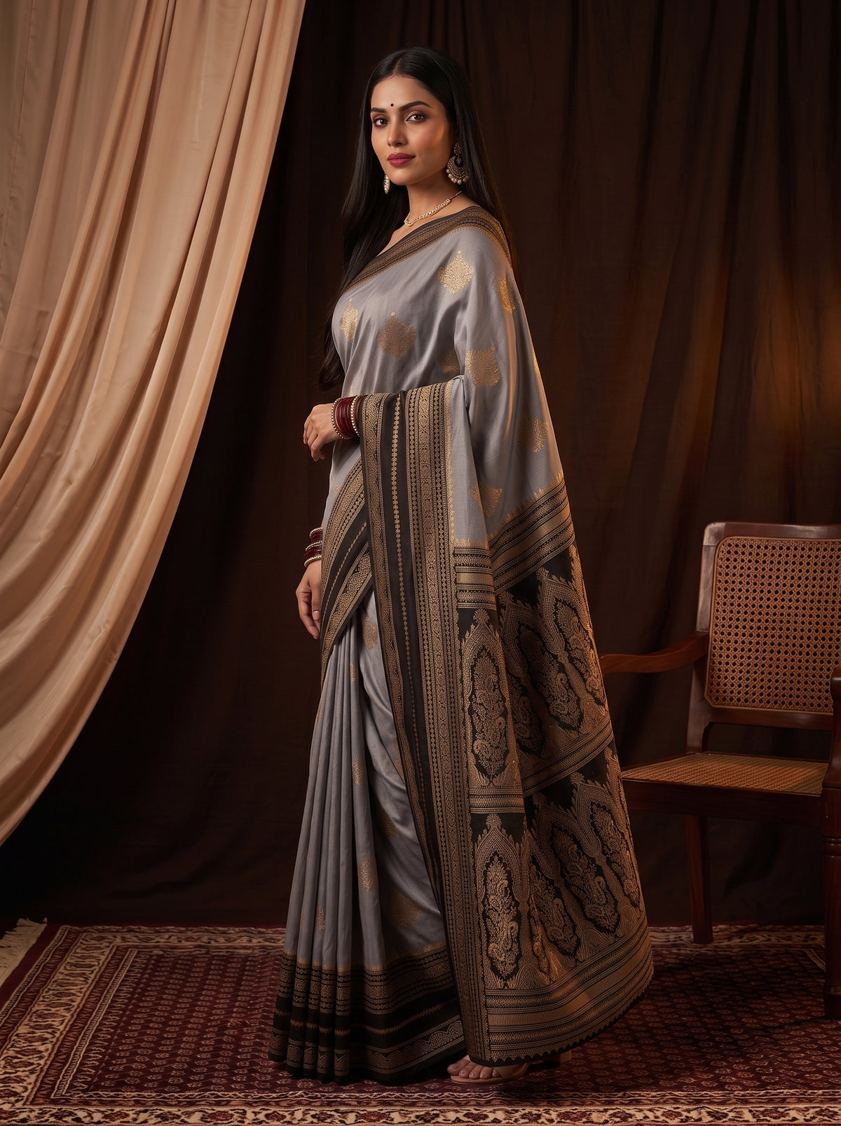 MIMOSA Grey Mysore Silk Saree — pose 9 styling detail