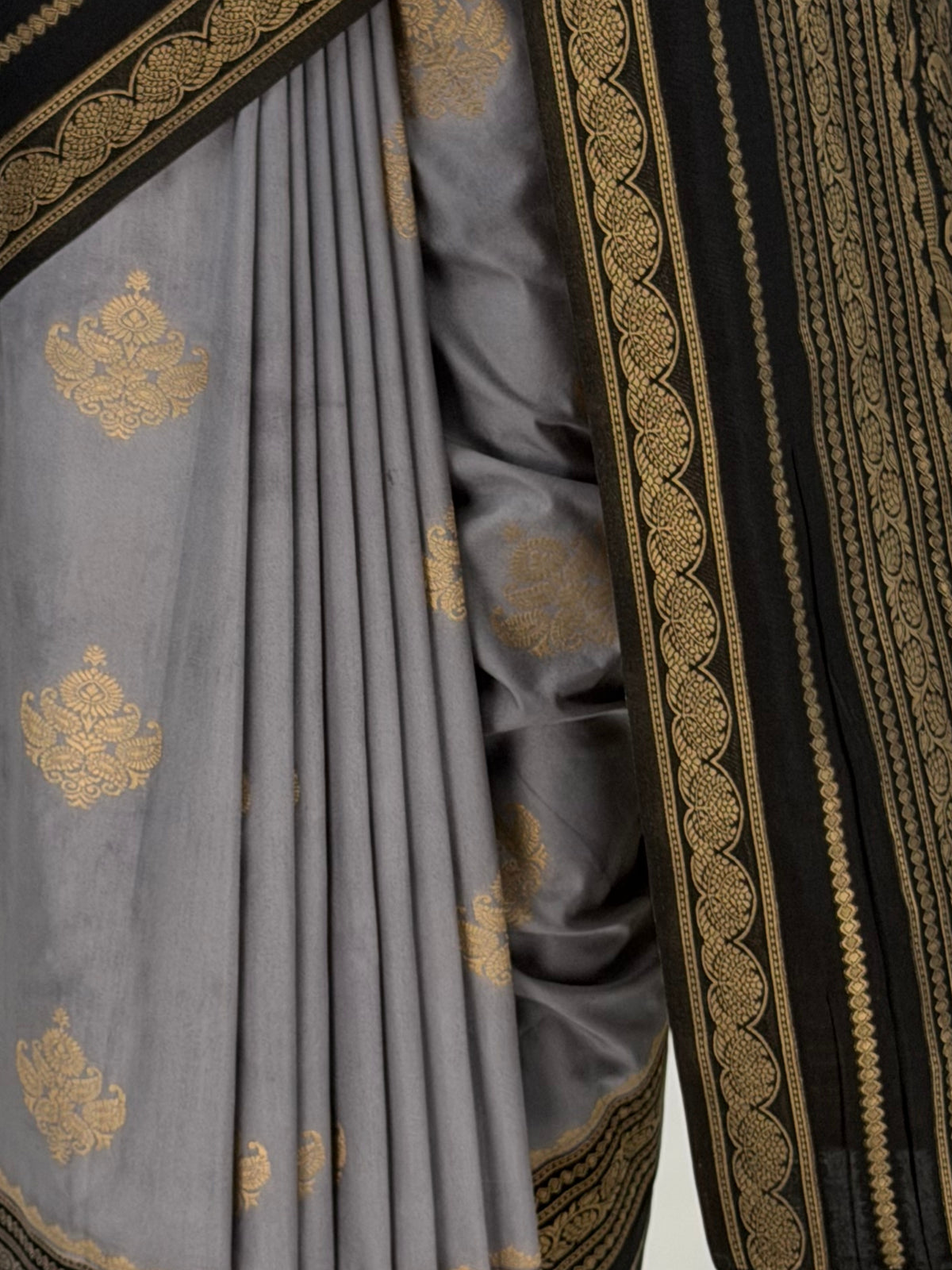 MIMOSA Grey Mysore Silk Saree — fleets shot full lifestyle