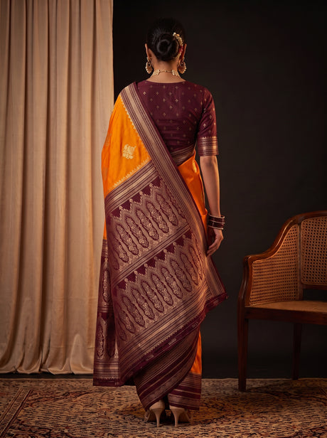 MIMOSA Mustard Mysore Silk crepe Saree — pose 2 styling detail