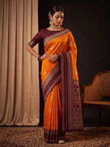 MIMOSA Mustard Mysore Silk crepe Saree — pose 4 styling detail