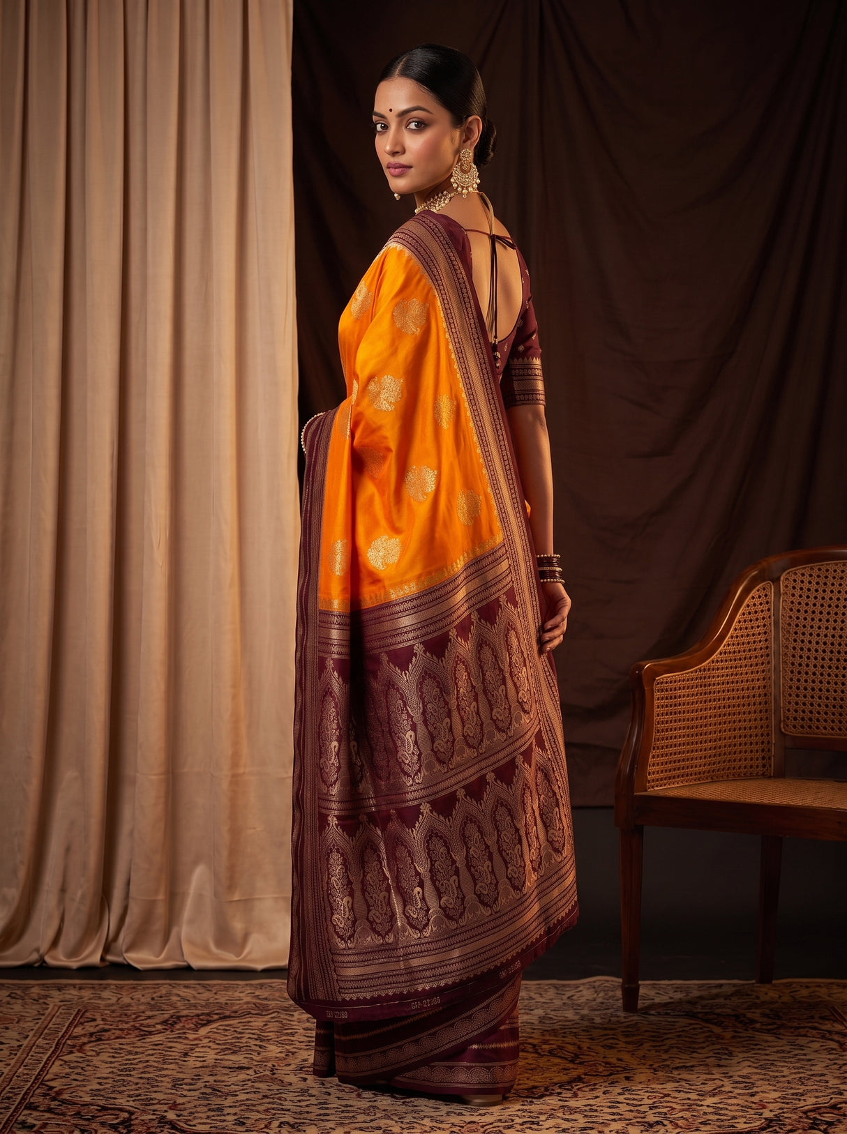 MIMOSA Mustard Mysore Silk crepe Saree — pose 7 styling detail