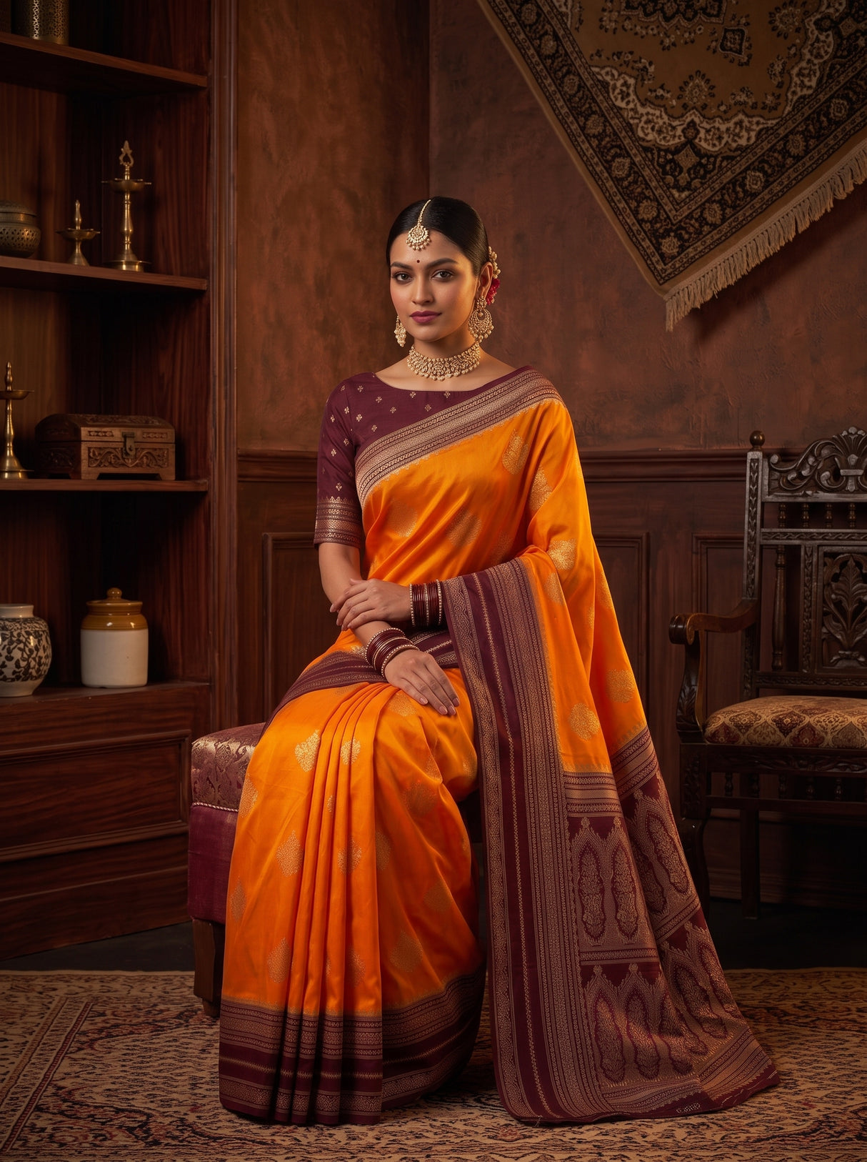 MIMOSA Mustard Mysore Silk crepe Saree — pose 8 styling detail