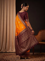 MIMOSA Mustard Mysore Silk crepe Saree — pose 9 styling detail