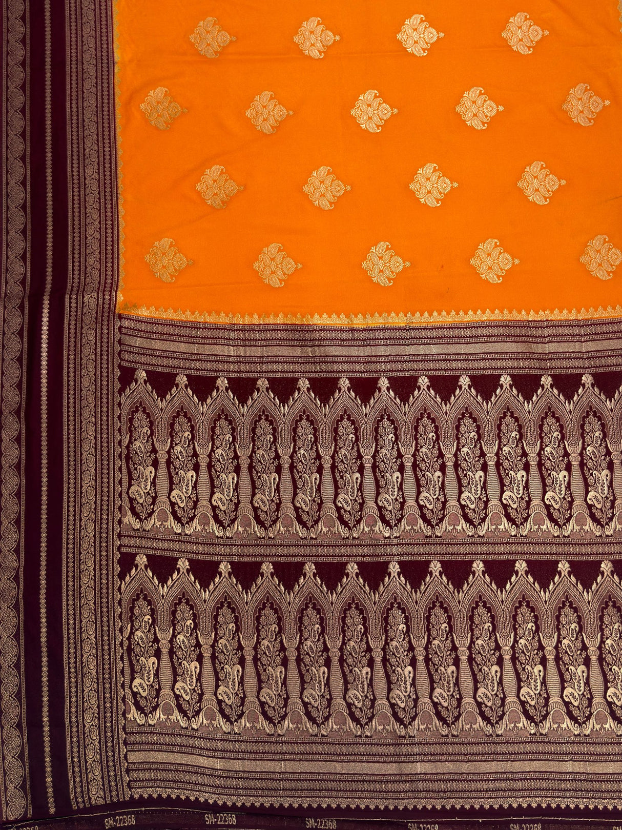 MIMOSA Mustard Mysore Silk crepe Saree — pallu and zari work detail