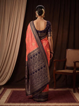 MIMOSA Peach Mysore Silk crepe Saree — pose 2 styling detail