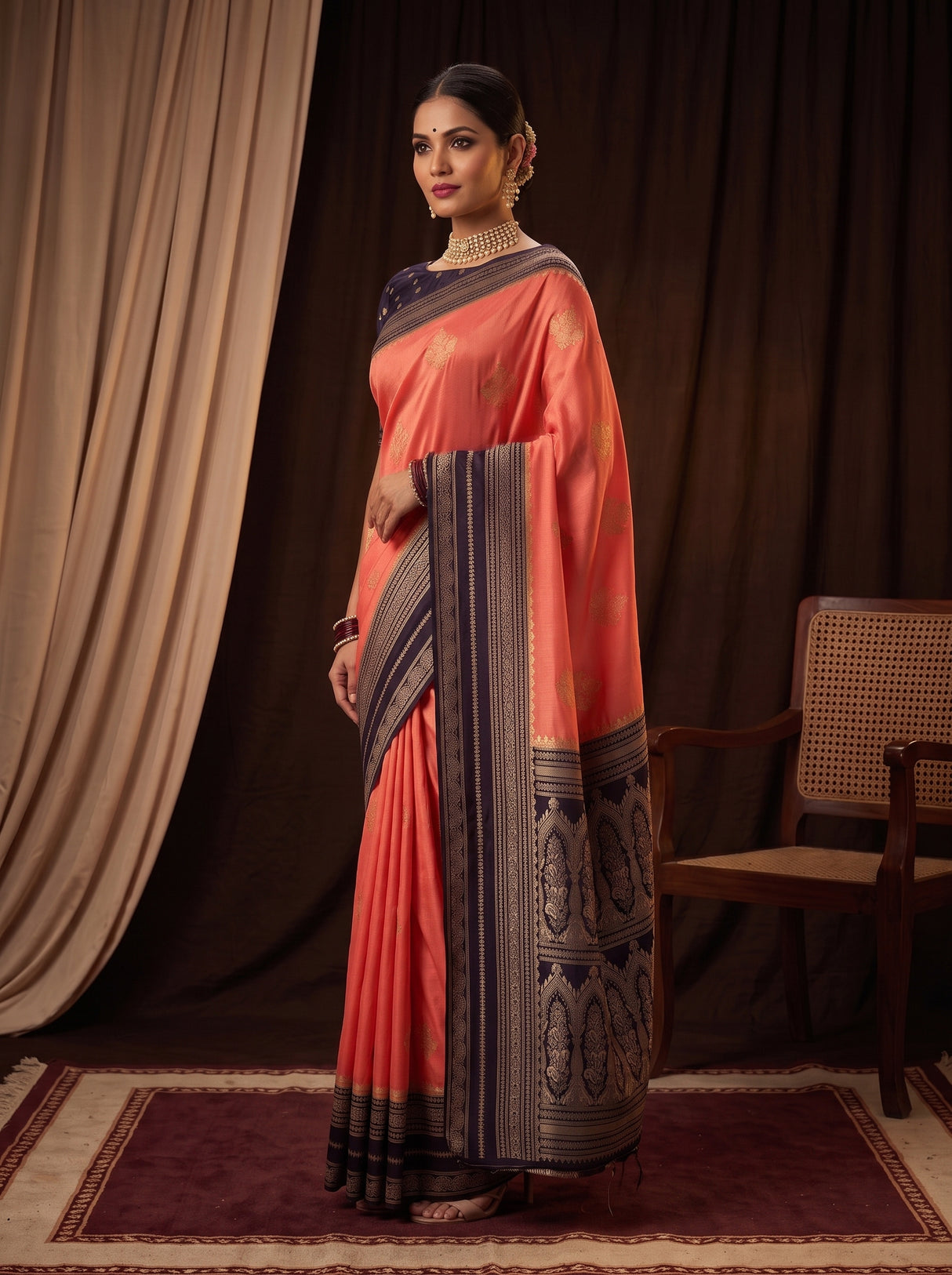 MIMOSA Peach Mysore Silk crepe Saree — pose 5 styling detail
