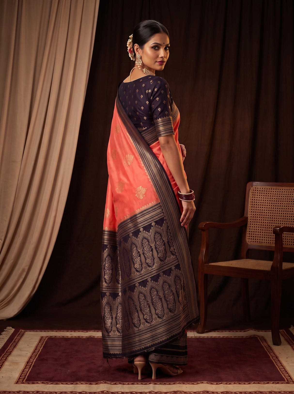 MIMOSA Peach Mysore Silk crepe Saree — pose 7 styling detail