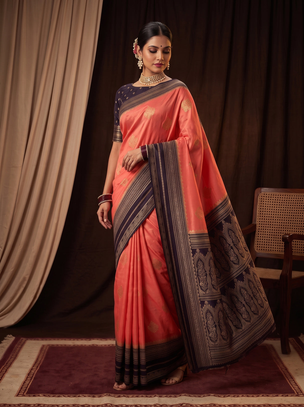 MIMOSA Peach Mysore Silk crepe Saree — pose 9 styling detail