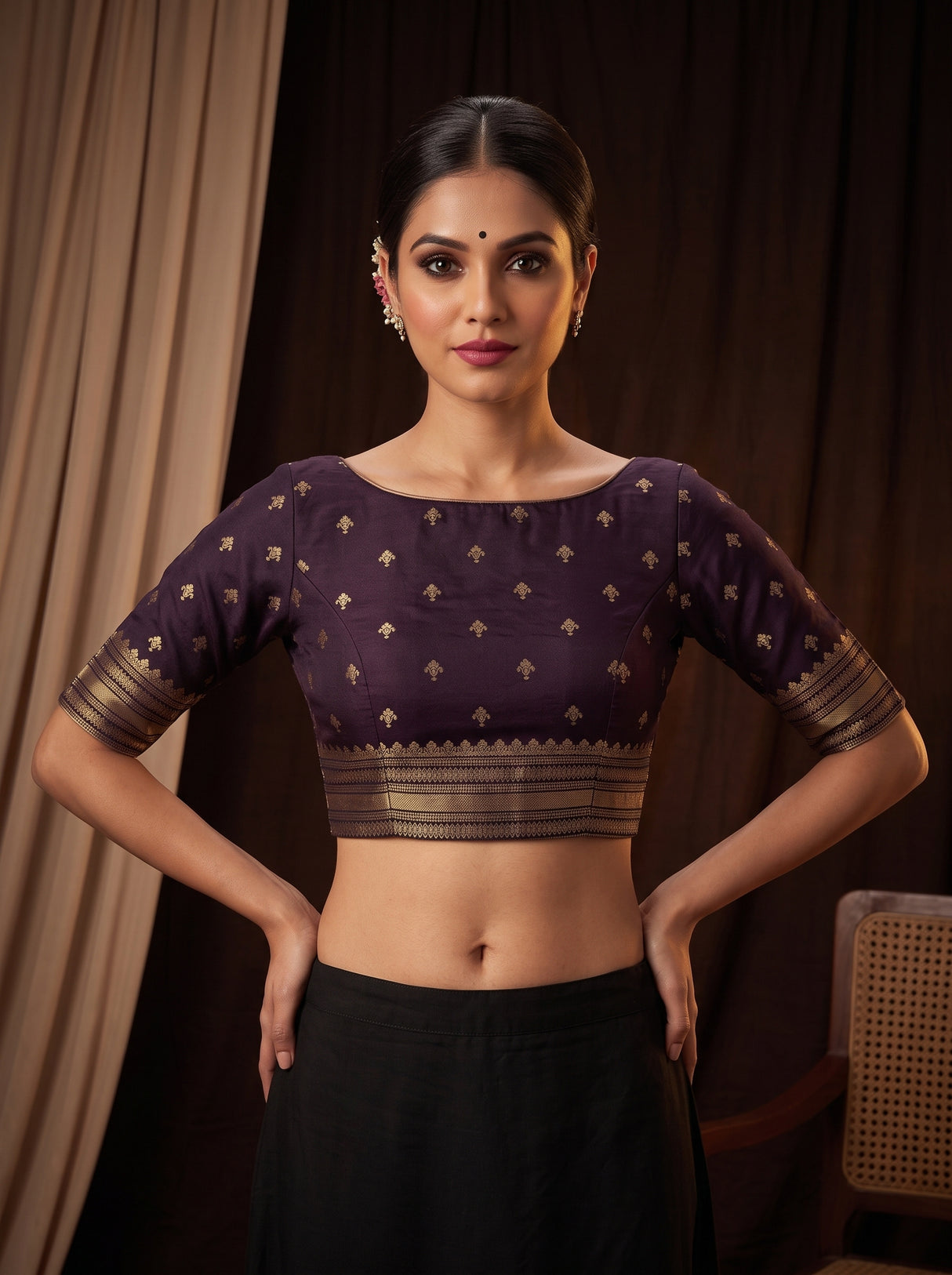 MIMOSA Peach Mysore Silk crepe Saree — blouse close-up