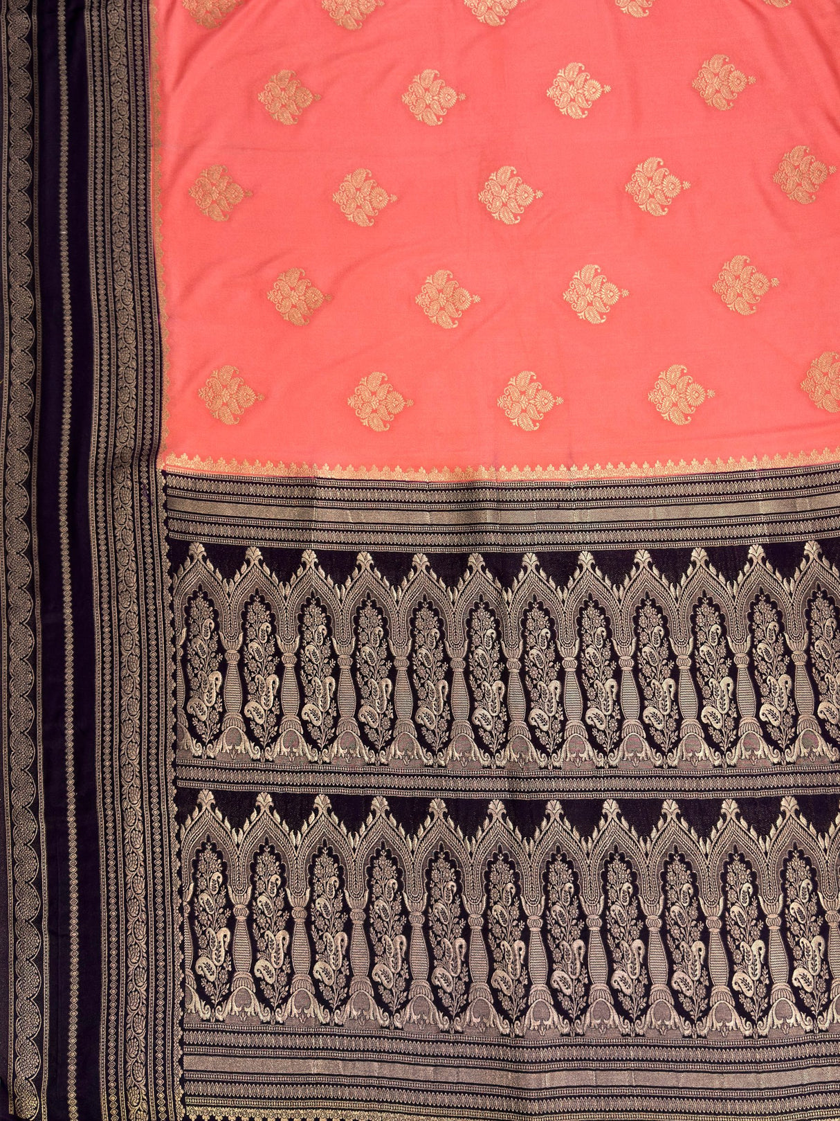 MIMOSA Peach Mysore Silk crepe Saree — pallu and zari work detail