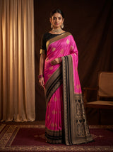 MIMOSA Pink Mysore Silk crepe Saree — AI Model lifestyle pose 1