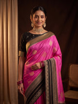 MIMOSA Pink Mysore Silk crepe Saree — pose 10 styling detail
