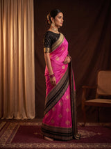 MIMOSA Pink Mysore Silk crepe Saree — pose 3 styling detail