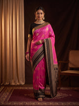 MIMOSA Pink Mysore Silk crepe Saree — pose 6 styling detail