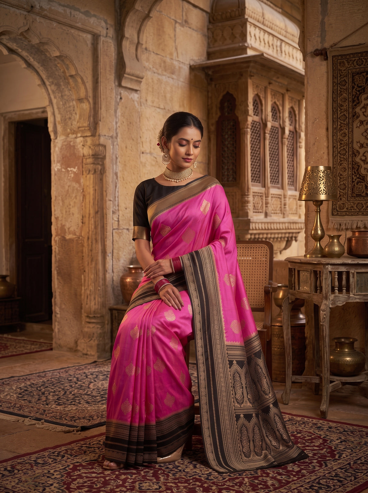 MIMOSA Pink Mysore Silk crepe Saree — pose 8 styling detail