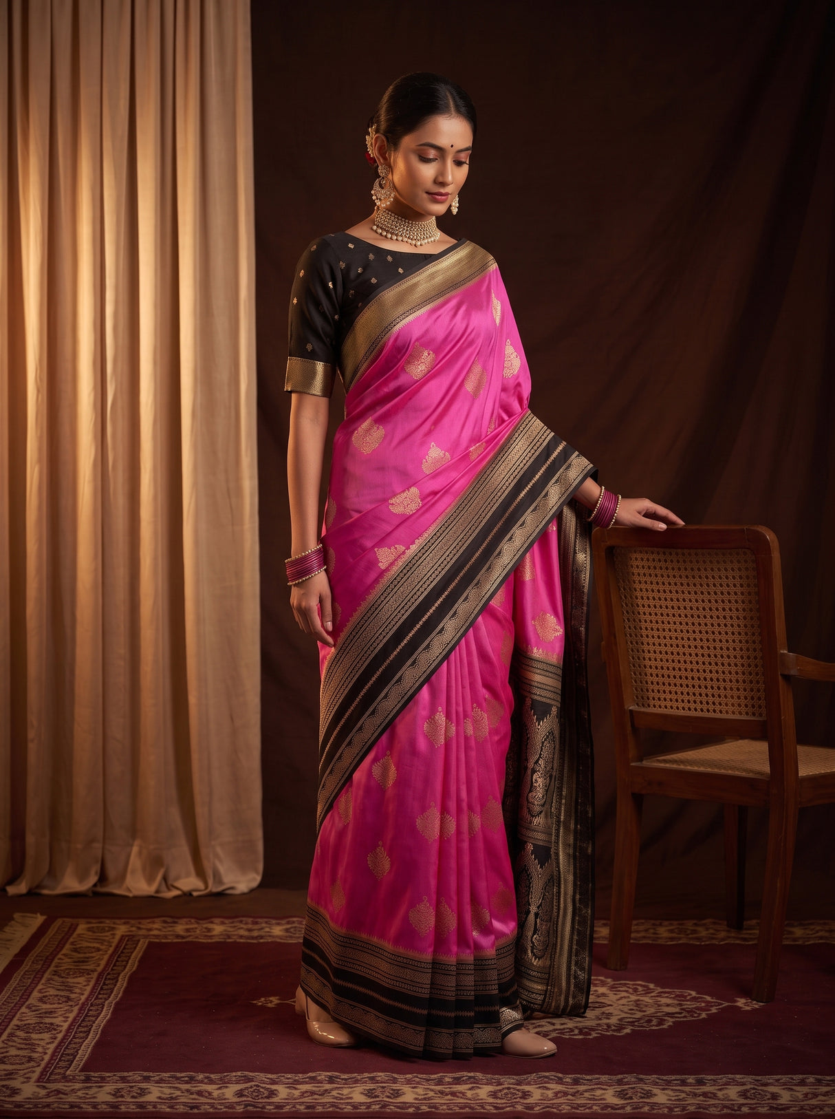 MIMOSA Pink Mysore Silk crepe Saree — pose 9 styling detail