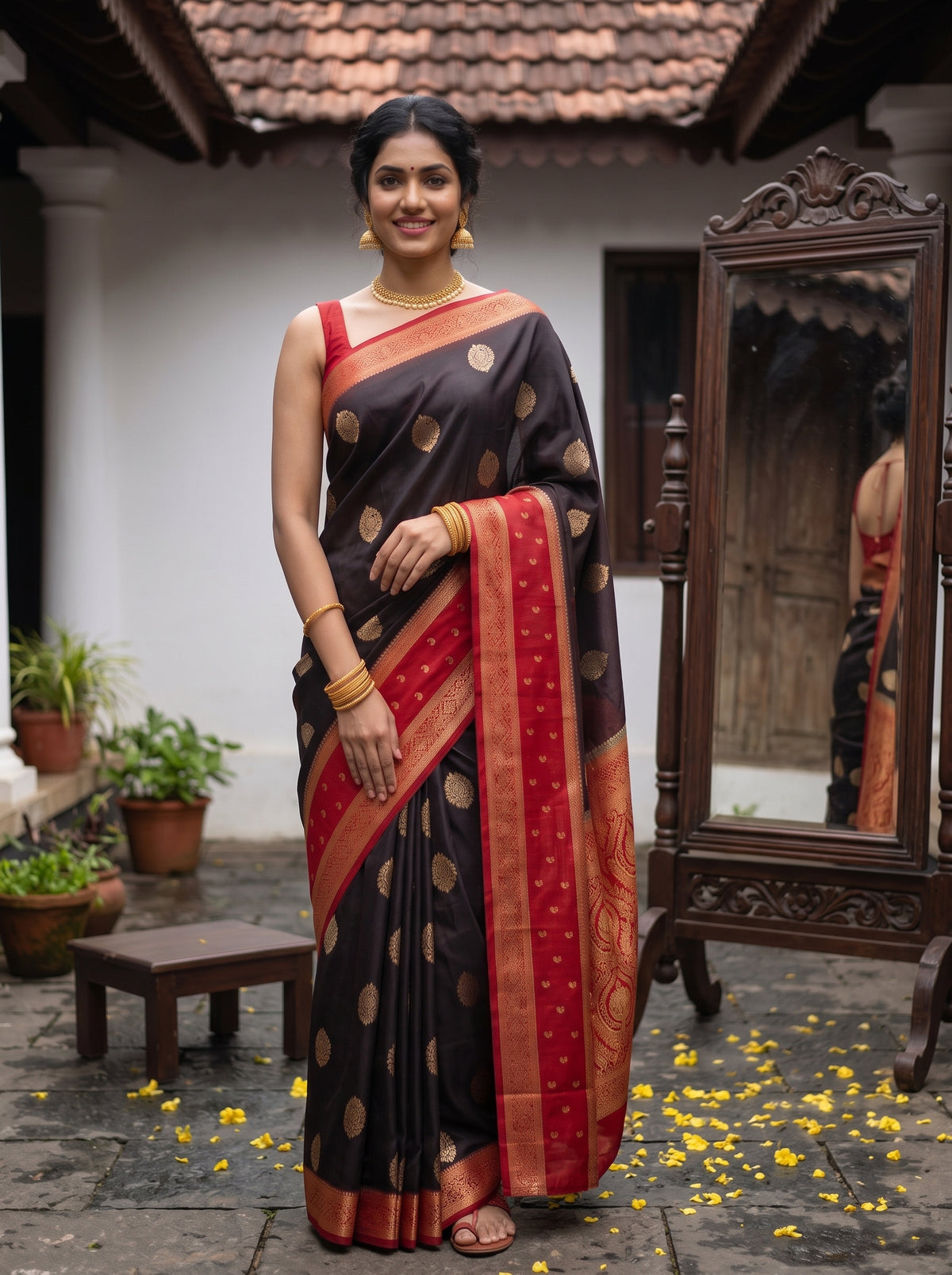MIMOSA Chocolate Mysore Silk Crepe Saree — pose 10 styling detail