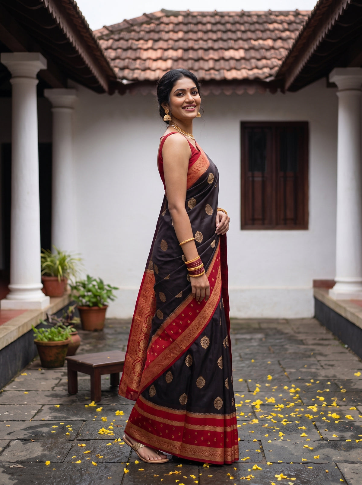 MIMOSA Chocolate Mysore Silk Crepe Saree — pose 5 styling detail
