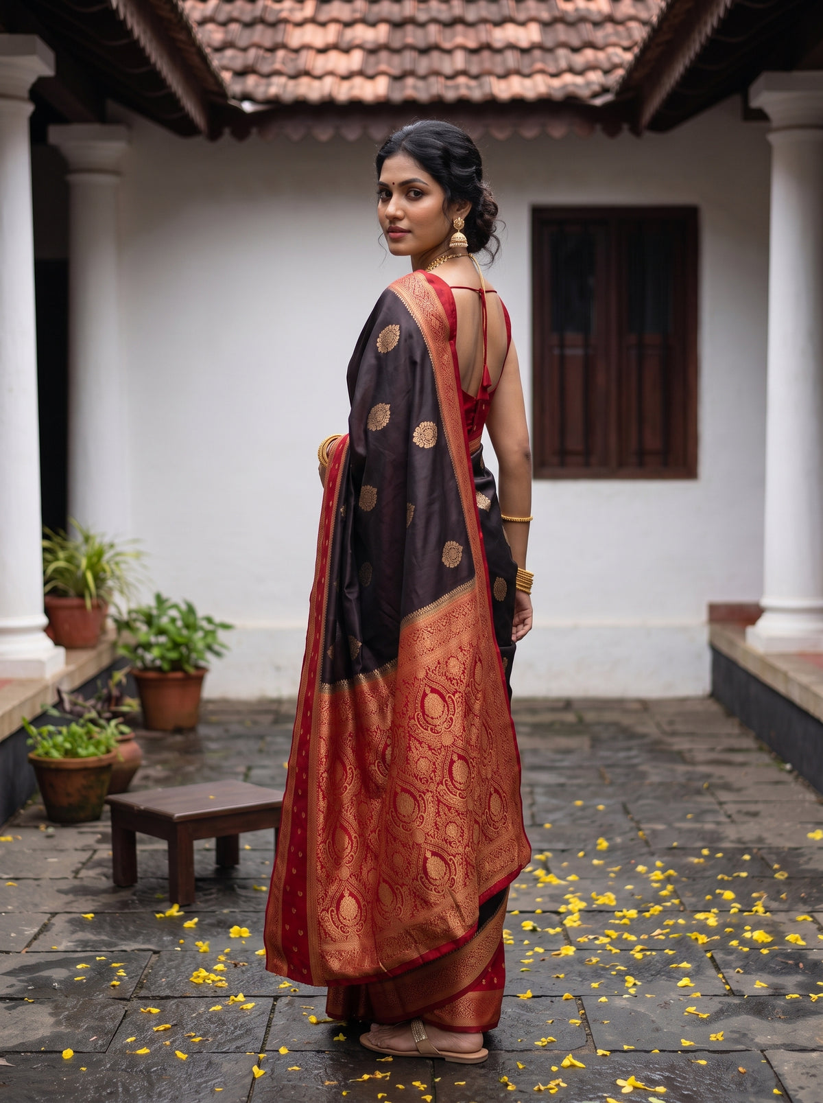 MIMOSA Chocolate Mysore Silk Crepe Saree — pose 7 styling detail