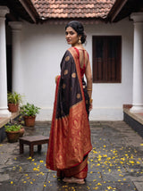 MIMOSA Chocolate Mysore Silk Crepe Saree — pose 7 styling detail