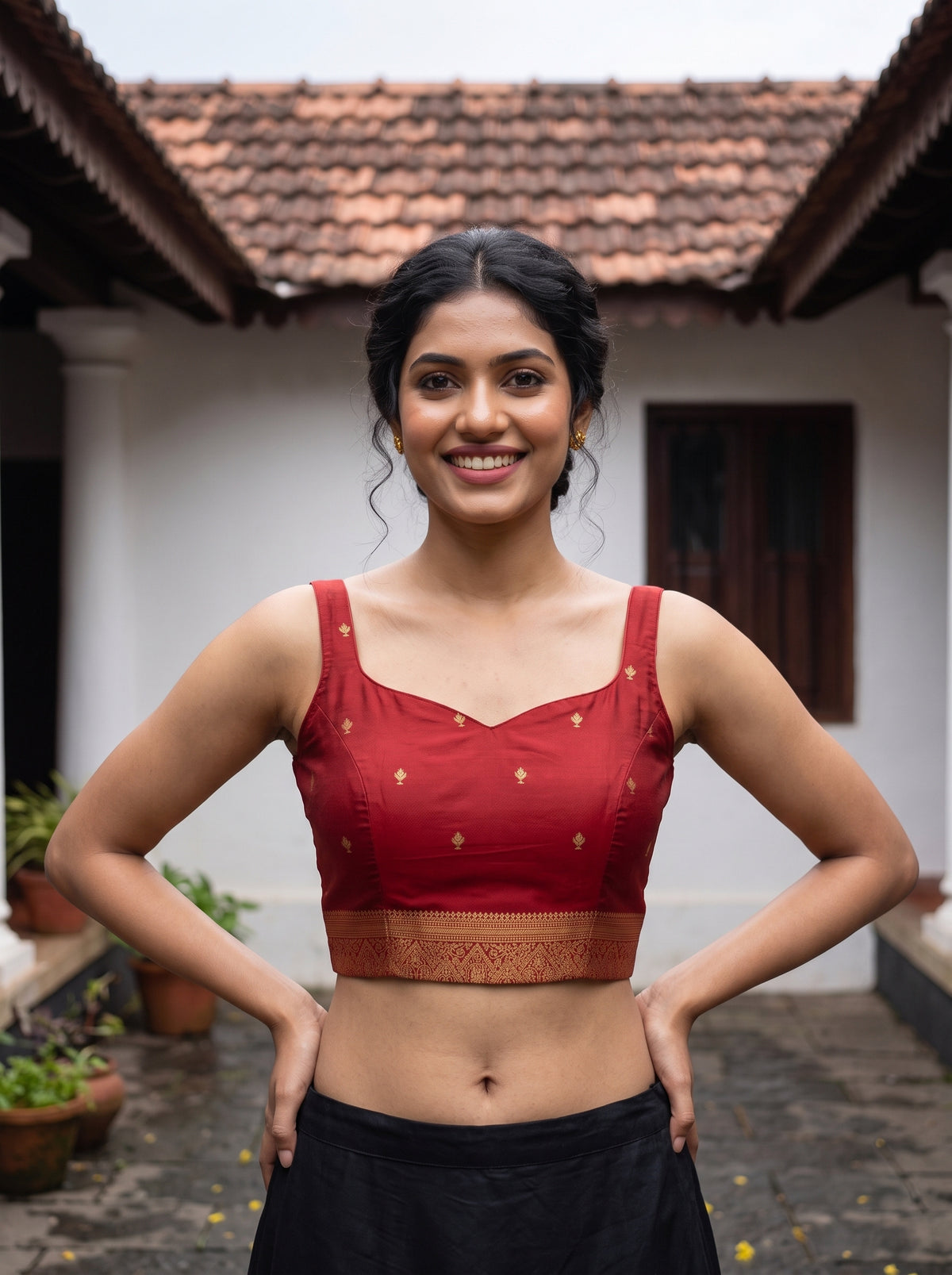 MIMOSA Chocolate Mysore Silk Crepe Saree — blouse close-up