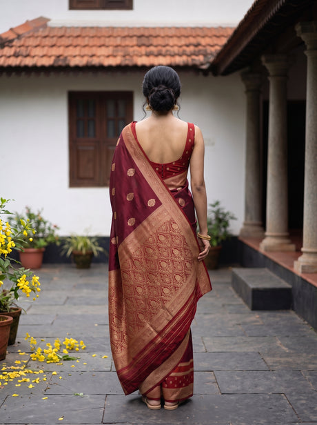 MIMOSA Maroon Saree Saree — pose 2 styling detail