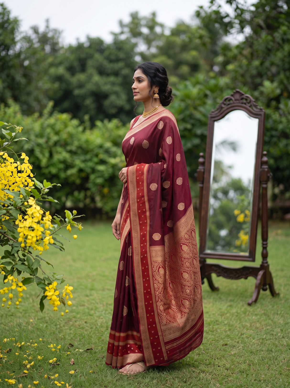 MIMOSA Maroon Saree Saree — pose 3 styling detail