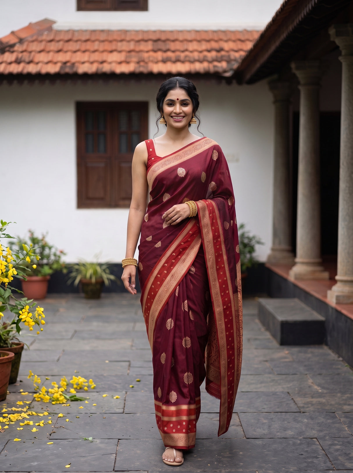 MIMOSA Maroon Saree Saree — pose 6 styling detail