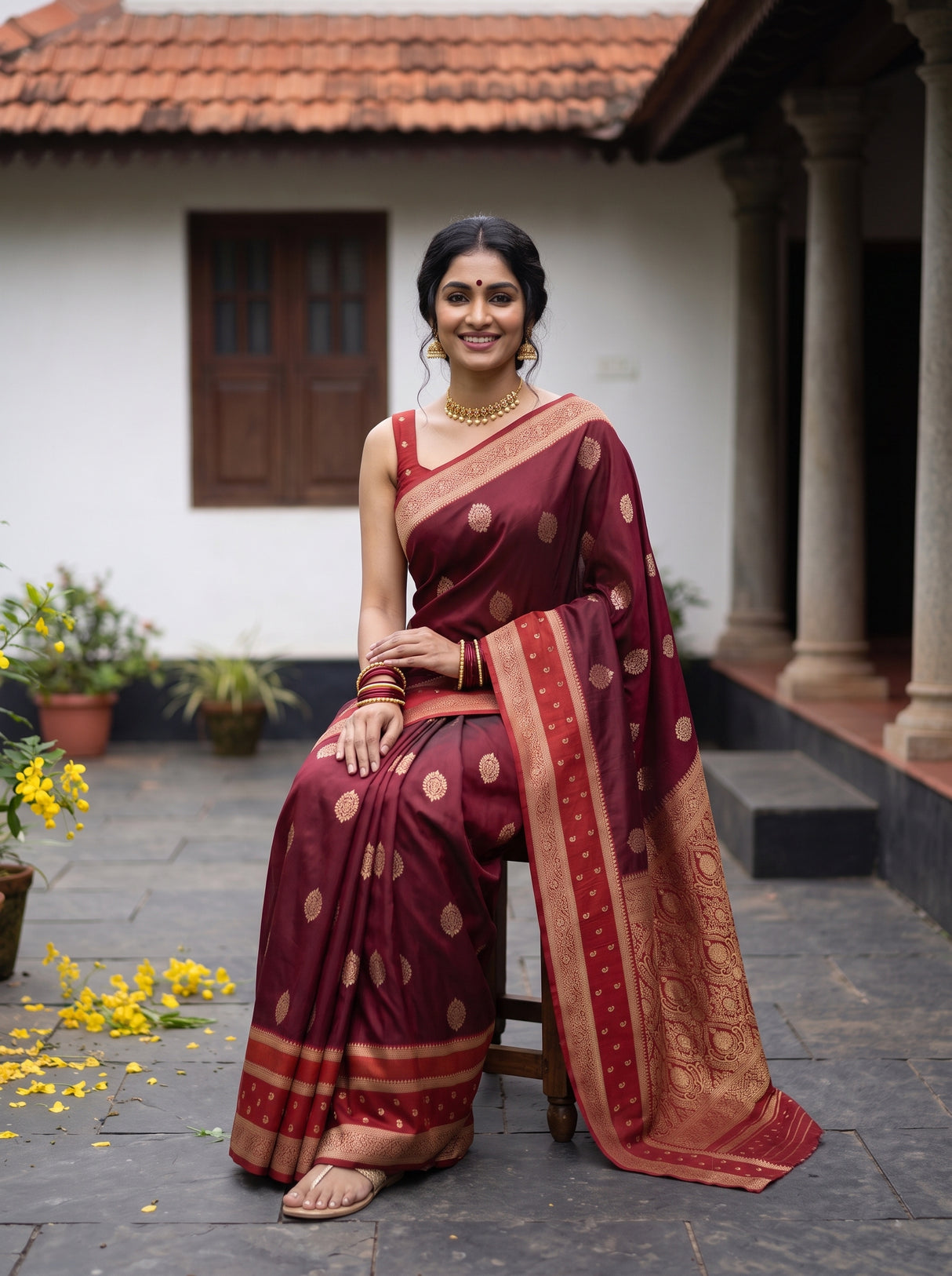 MIMOSA Maroon Saree Saree — pose 8 styling detail