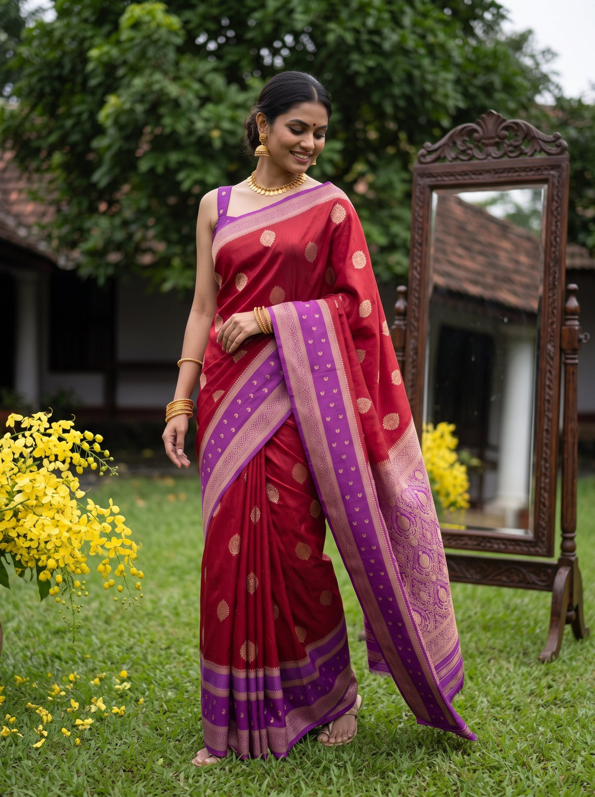 MIMOSA Red Saree Saree — pose 9 styling detail