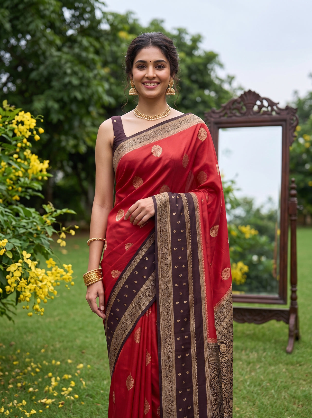 MIMOSA Rust Saree Saree — pose 10 styling detail