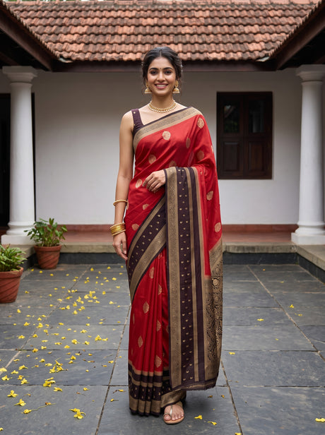 MIMOSA Rust Saree Saree — front view on mannequin