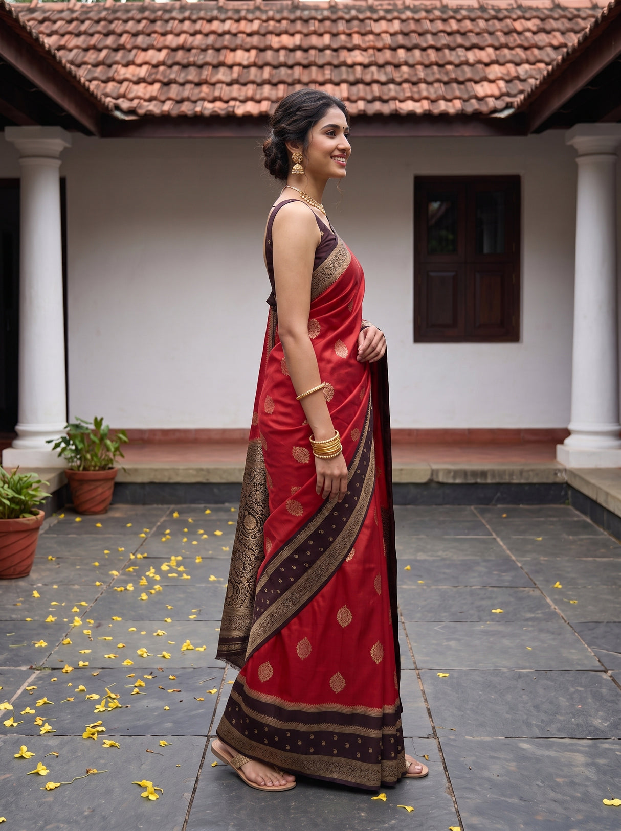 MIMOSA Rust Saree Saree — pose 3 styling detail