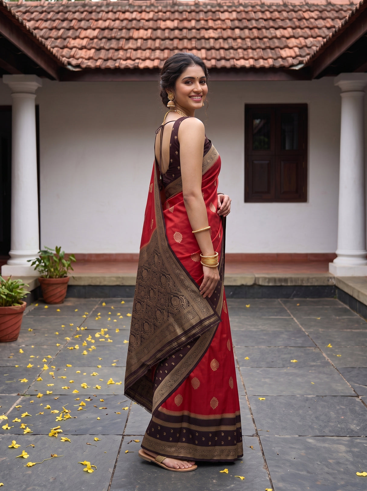 MIMOSA Rust Saree Saree — pose 5 styling detail