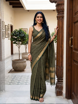 MIMOSA Bottle Green Saree Saree — front view on mannequin