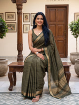 MIMOSA Bottle Green Saree Saree — pose 8 styling detail