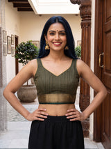 MIMOSA Bottle Green Saree Saree — blouse close-up