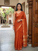 MIMOSA Orange Saree Saree — front view on mannequin