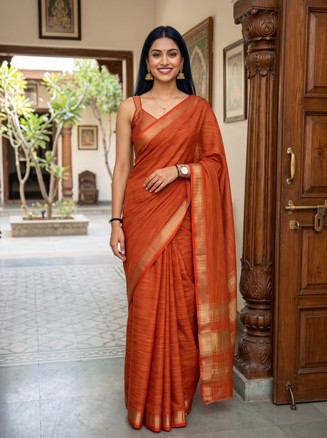 MIMOSA Orange Saree Saree — front view on mannequin