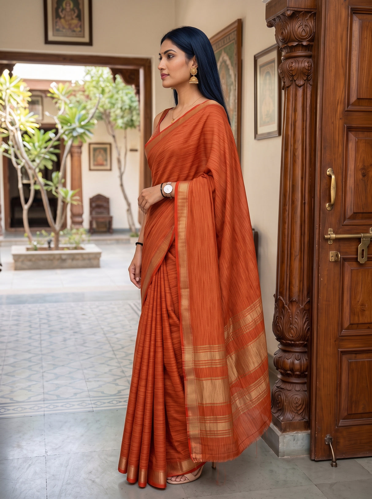 MIMOSA Orange Saree Saree — pose 3 styling detail