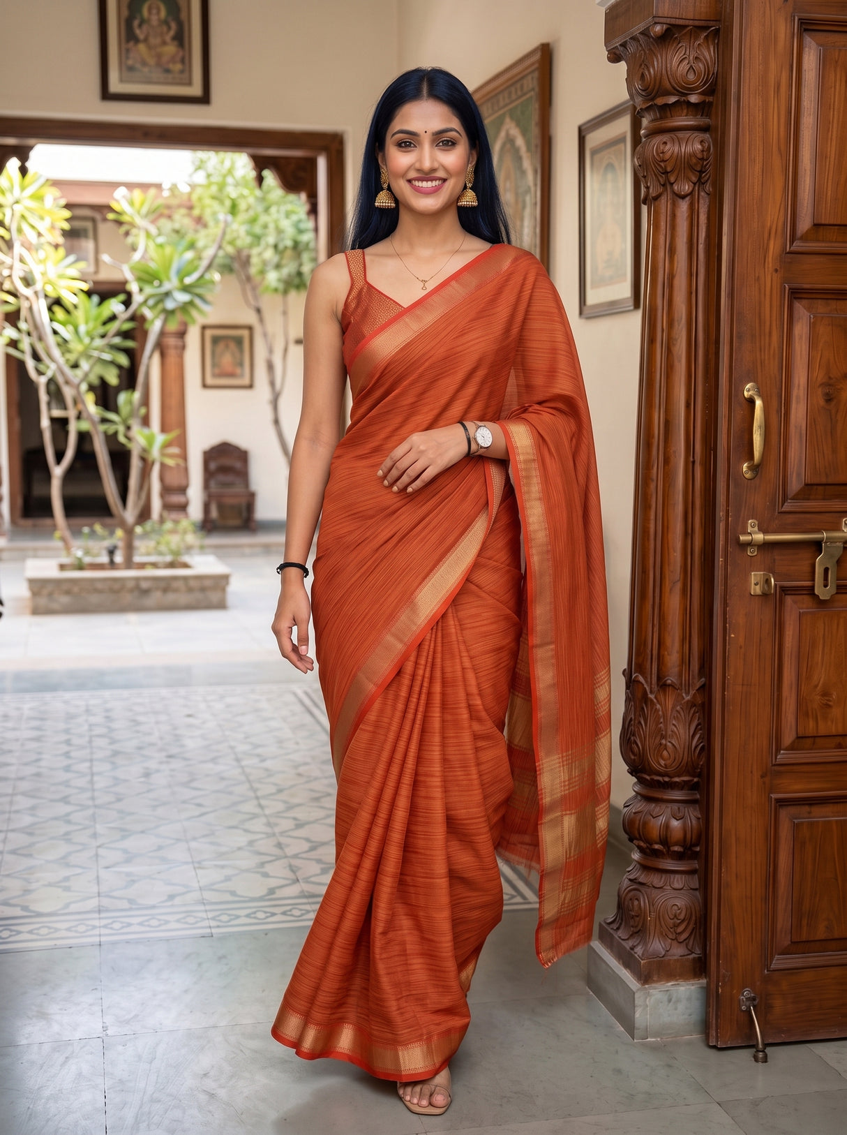 MIMOSA Orange Saree Saree — pose 6 styling detail