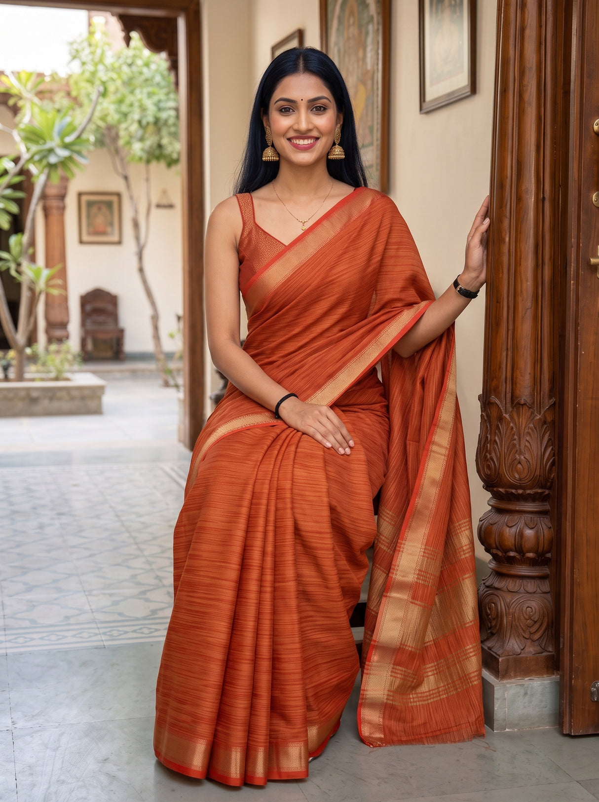MIMOSA Orange Saree Saree — pose 8 styling detail