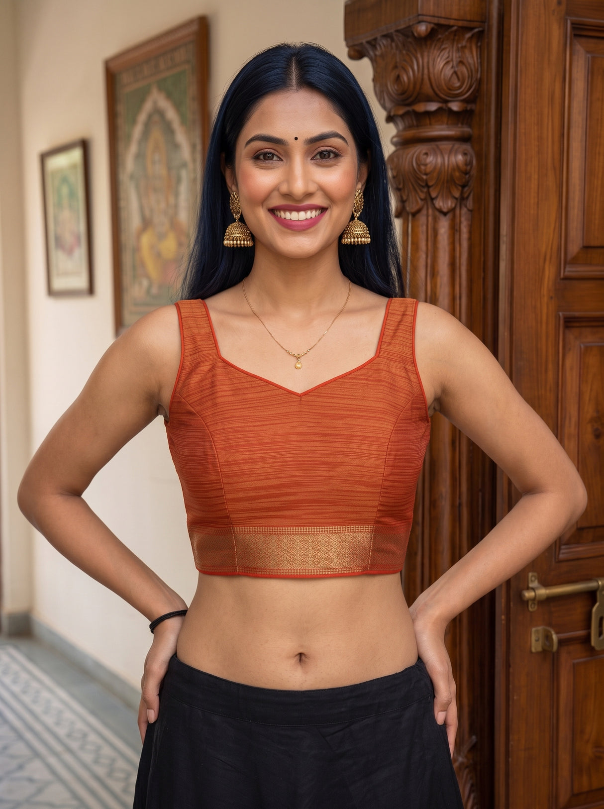 MIMOSA Orange Saree Saree — blouse close-up