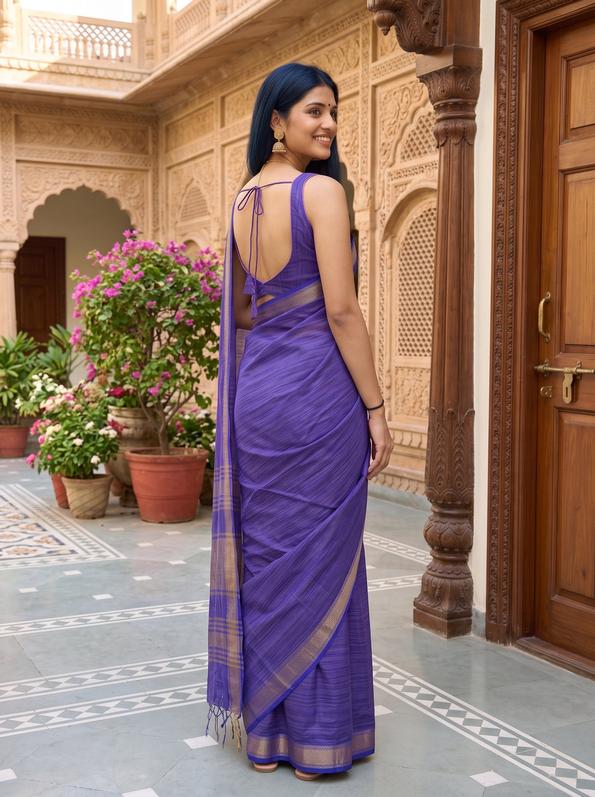 MIMOSA Royal Blue Saree Saree — pose 7 styling detail