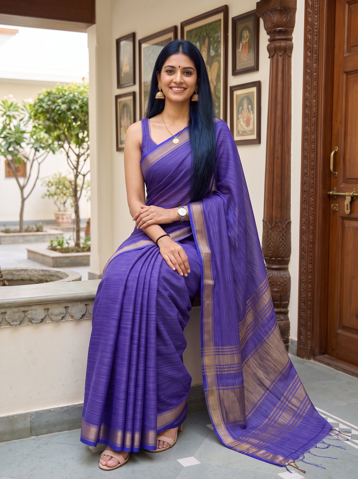 MIMOSA Royal Blue Saree Saree — pose 8 styling detail