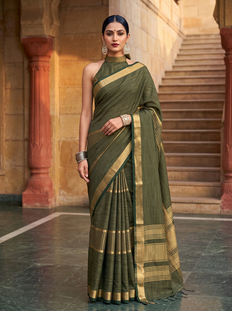 MIMOSA Bottle Green Saree Saree — front view on mannequin