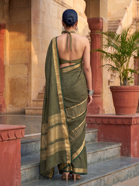 MIMOSA Bottle Green Saree Saree — pose 2 styling detail